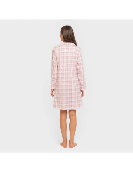 Camisón manga larga camisero algodón Cuadro Moni rosa vestidos-y-blusones-mujer