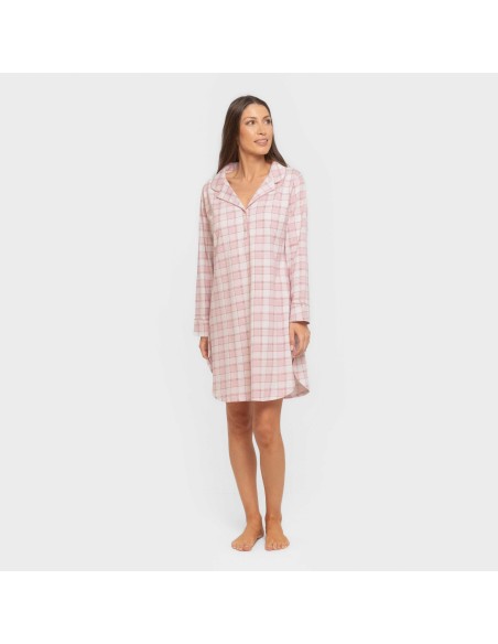 Camisón manga larga camisero algodón Cuadro Moni rosa vestidos-y-blusones-mujer