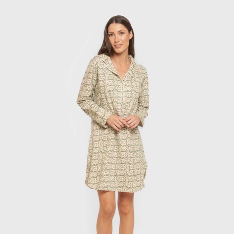 Camisón manga larga camisero algodón Matilde verde caceria vestidos-y-blusones-mujer