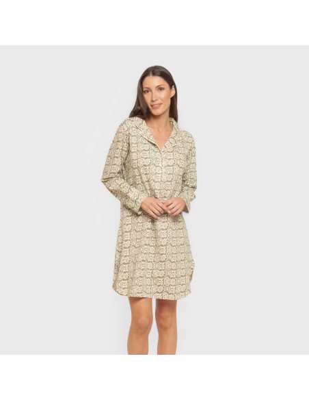 Camisón manga larga camisero algodón Matilde verde caceria vestidos-y-blusones-mujer