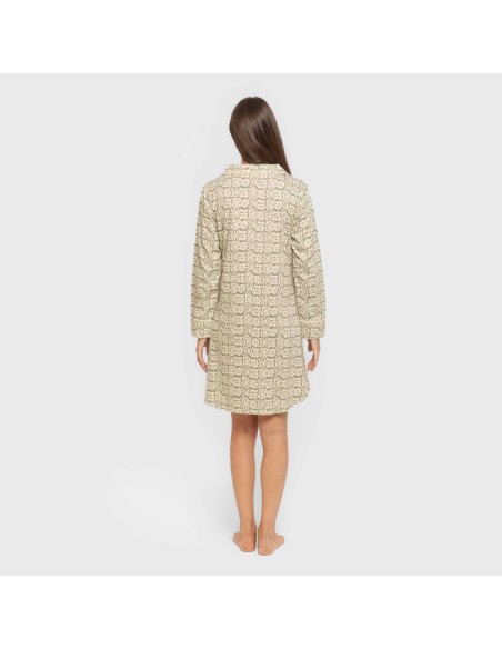 Camisón manga larga camisero algodón Matilde verde caceria vestidos-y-blusones-mujer