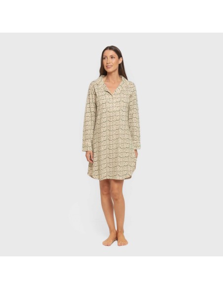 Camisón manga larga camisero algodón Matilde verde caceria vestidos-y-blusones-mujer