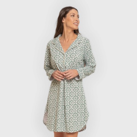 Camisón manga larga camisero algodón Eugenia verde keike vestidos-y-blusones-mujer
