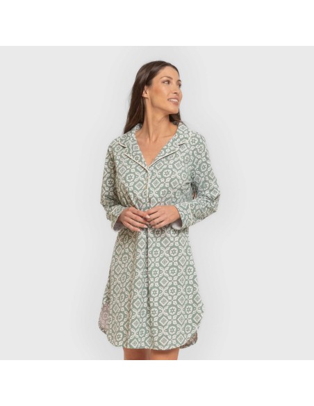 Camisón manga larga camisero algodón Eugenia verde keike vestidos-y-blusones-mujer