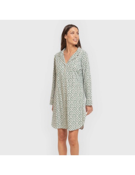 Camisón manga larga camisero algodón Eugenia verde keike vestidos-y-blusones-mujer