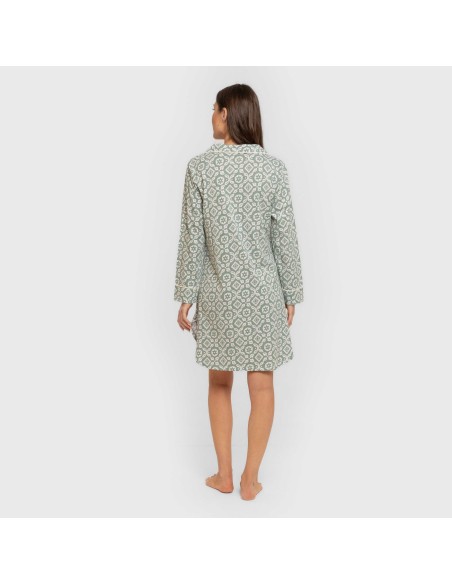 Camisón manga larga camisero algodón Eugenia verde keike vestidos-y-blusones-mujer