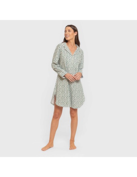 Camisón manga larga camisero algodón Eugenia verde keike vestidos-y-blusones-mujer