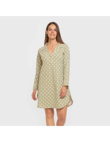 Camisón manga larga camisero algodón  Erati verde cacería vestidos-y-blusones-mujer