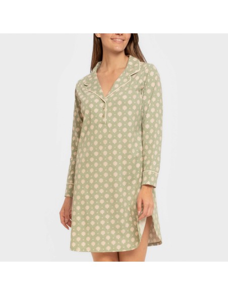 Camisón manga larga camisero algodón  Erati verde cacería vestidos-y-blusones-mujer