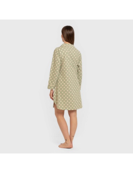 Camisón manga larga camisero algodón  Erati verde cacería vestidos-y-blusones-mujer