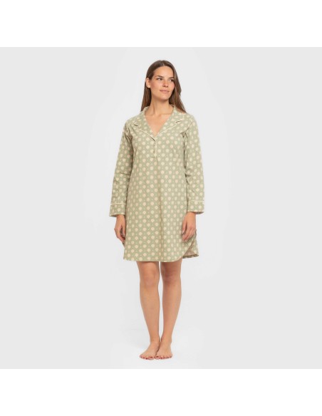 Camisón manga larga camisero algodón  Erati verde cacería vestidos-y-blusones-mujer