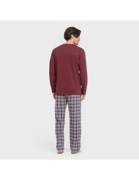Pijama largo algodón hombre Cuadro Edison burdeos pijamas-largos-hombre