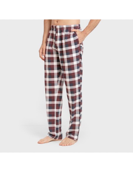 Pijama largo algodón hombre Cuadro Ferni burdeos pijamas-largos-hombre