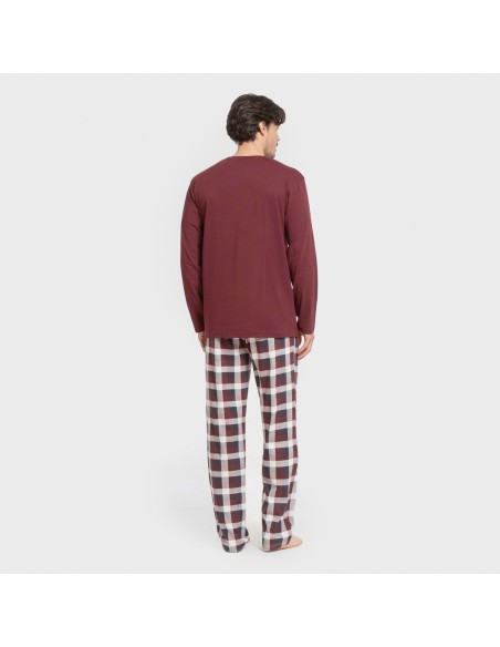 Pijama largo algodón hombre Cuadro Ferni burdeos pijamas-largos-hombre