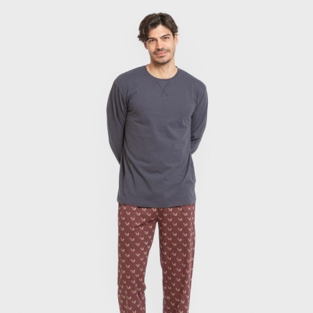 Pijama largo algodón hombre Ardillas azul marino pijamas-largos-hombre