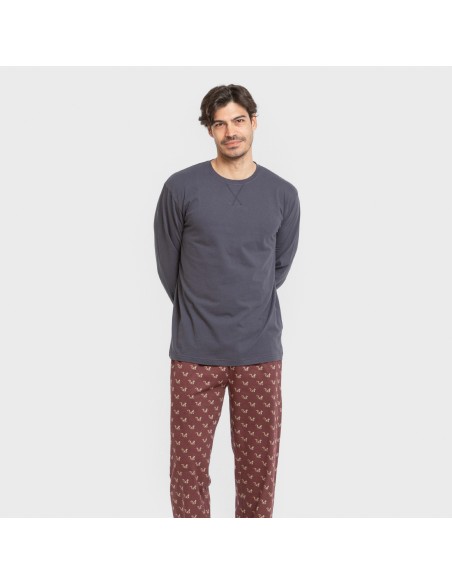 Pijama largo algodón hombre Ardillas azul marino pijamas-largos-hombre