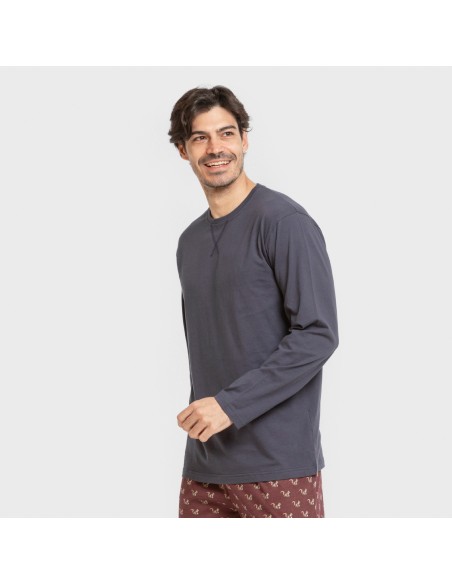 Pijama largo algodón hombre Ardillas azul marino pijamas-largos-hombre