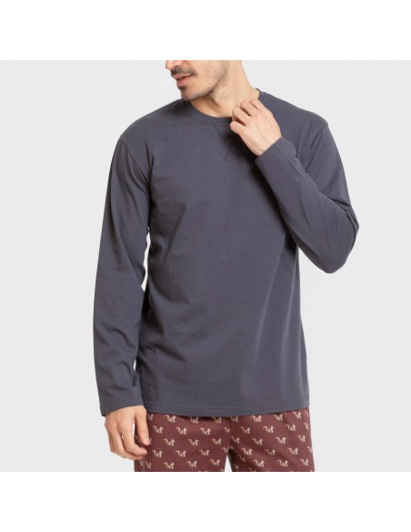 Pijama largo algodón hombre Ardillas azul marino pijamas-largos-hombre