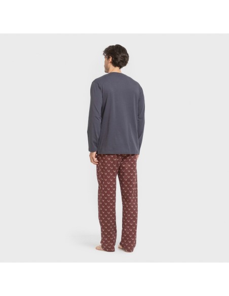 Pijama largo algodón hombre Ardillas azul marino pijamas-largos-hombre