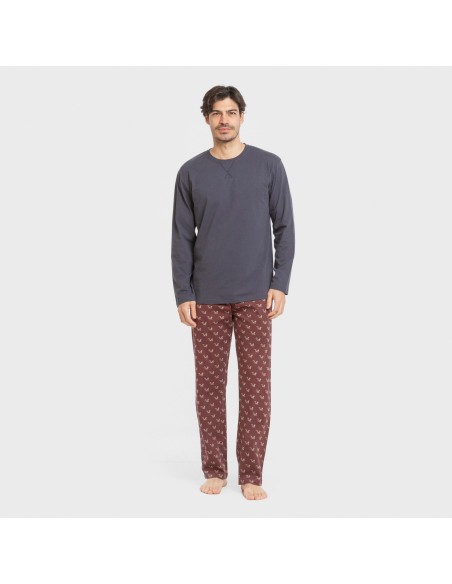 Pijama largo algodón hombre Ardillas azul marino pijamas-largos-hombre