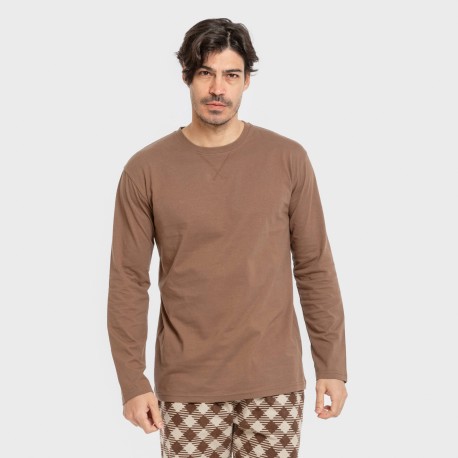 Pijama hombre franela Cuadro Bogota marrón pijamas-largos-hombre
