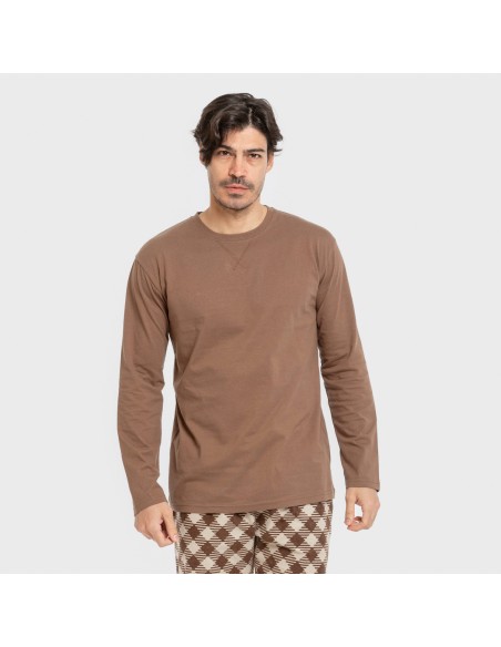 Pijama hombre franela Cuadro Bogota marrón pijamas-largos-hombre