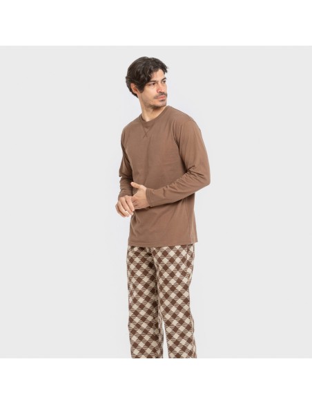 Pijama hombre franela Cuadro Bogota marrón pijamas-largos-hombre
