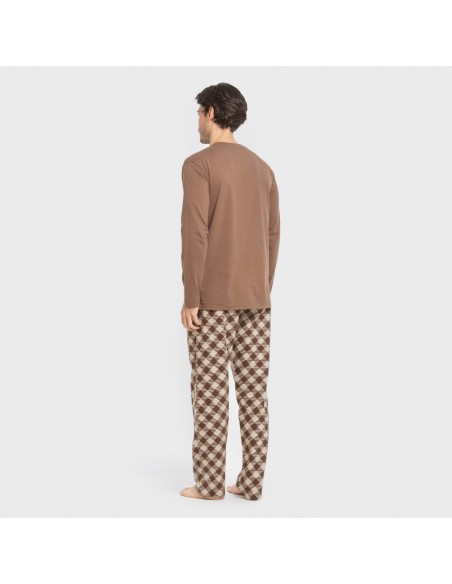 Pijama hombre franela Cuadro Bogota marrón pijamas-largos-hombre