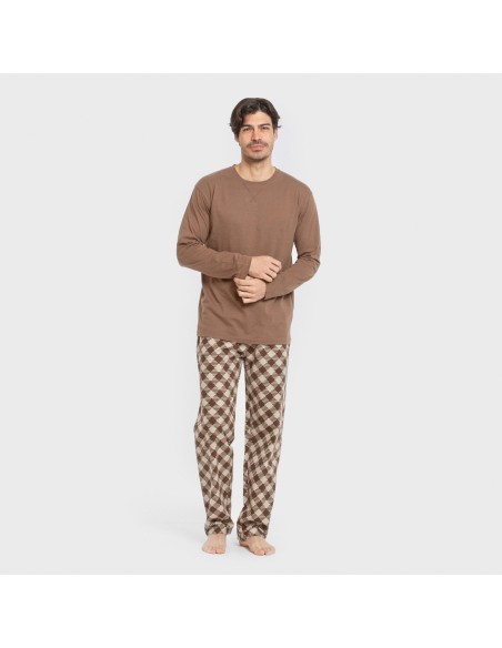 Pijama hombre franela Cuadro Bogota marrón pijamas-largos-hombre