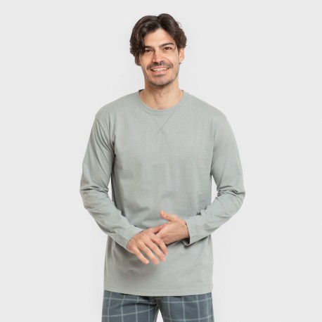 Pijama hombre franela Cuadro Andino verde azul claro pijamas-largos-hombre