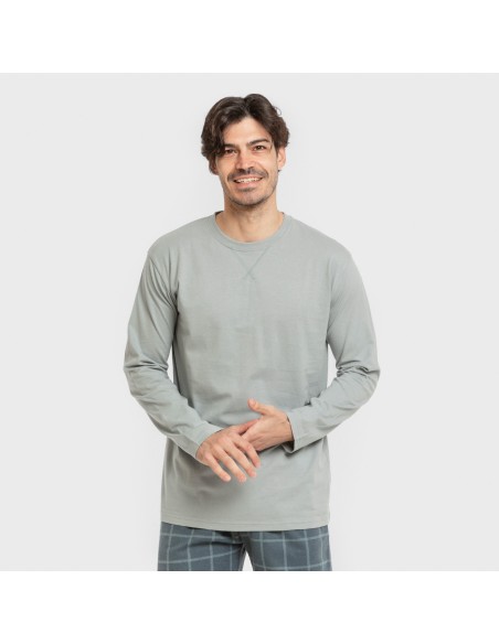 Pijama hombre franela Cuadro Andino verde azul claro pijamas-largos-hombre