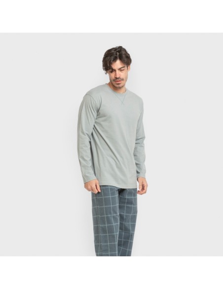 Pijama hombre franela Cuadro Andino verde azul claro pijamas-largos-hombre