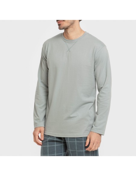 Pijama hombre franela Cuadro Andino verde azul claro pijamas-largos-hombre