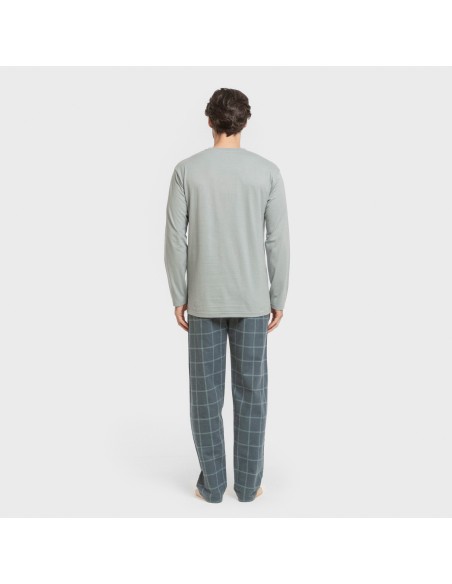 Pijama hombre franela Cuadro Andino verde azul claro pijamas-largos-hombre