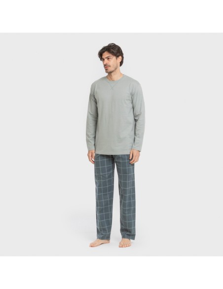 Pijama hombre franela Cuadro Andino verde azul claro pijamas-largos-hombre