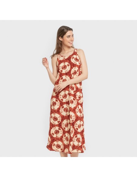 Vestido largo tirantes crepe Dugan teja vestidos-y-blusones-mujer