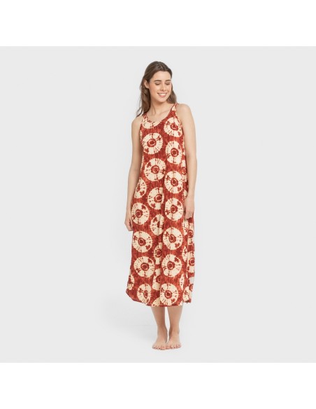 Vestido largo tirantes crepe Dugan teja vestidos-y-blusones-mujer