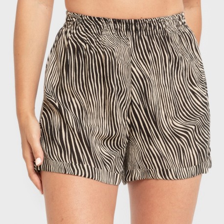 Pantalón corto viscosa bambula Drus beige - negro pantalones-comodos-mujer