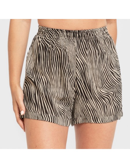 Pantalón corto viscosa bambula Drus beige - negro pantalones-comodos-mujer