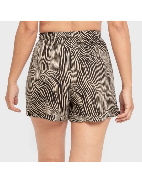 Pantalón corto viscosa bambula Drus beige - negro pantalones-comodos-mujer