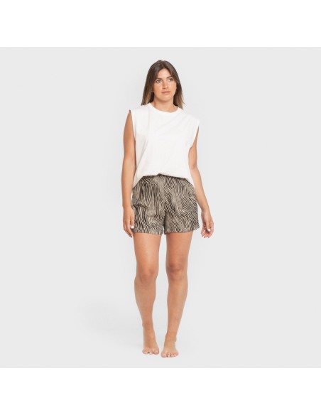 Pantalón corto viscosa bambula Drus beige - negro pantalones-comodos-mujer