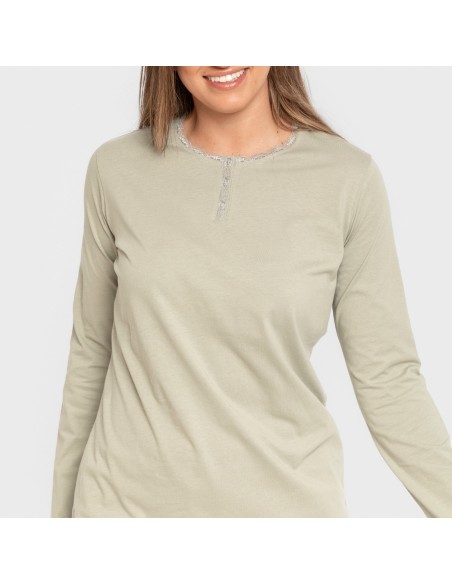 Pijama largo algodón Tebas verde cacería pijamas-largos-de-mujer