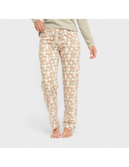 Pijama largo algodón Tebas verde cacería pijamas-largos-de-mujer