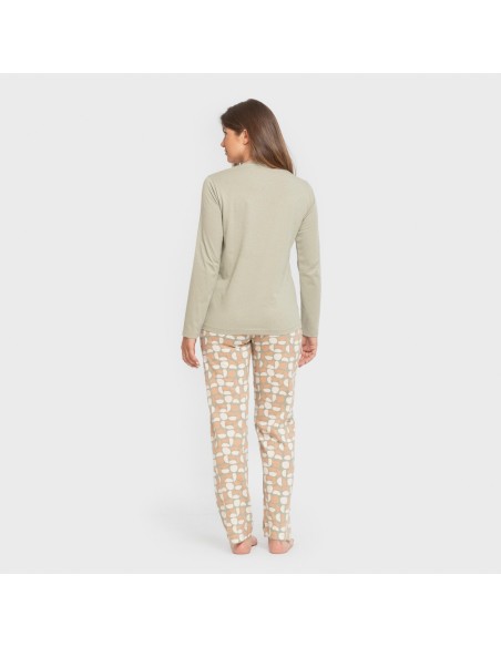 Pijama largo algodón Tebas verde cacería pijamas-largos-de-mujer