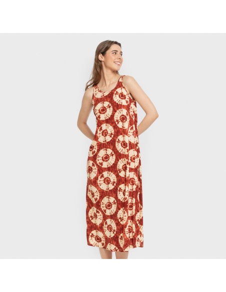Vestido largo tirantes crepe Dugan teja vestidos-y-blusones-mujer
