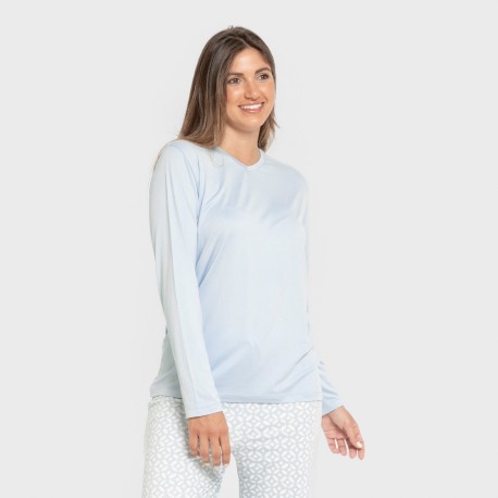 Pijama largo mujer soft Clau celeste pijamas-largos-de-mujer