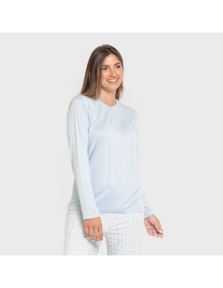 Pijama largo mujer soft Clau celeste pijamas-largos-de-mujer