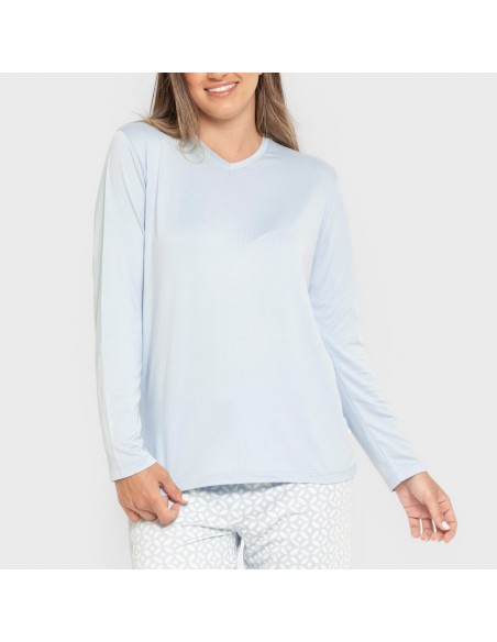 Pijama largo mujer soft Clau celeste pijamas-largos-de-mujer