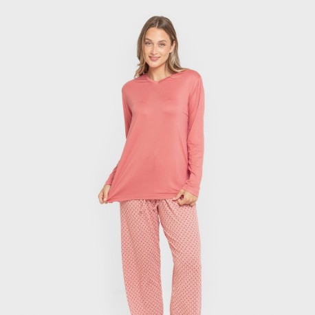 Pijama largo mujer soft Leonor marsala pijamas-largos-de-mujer