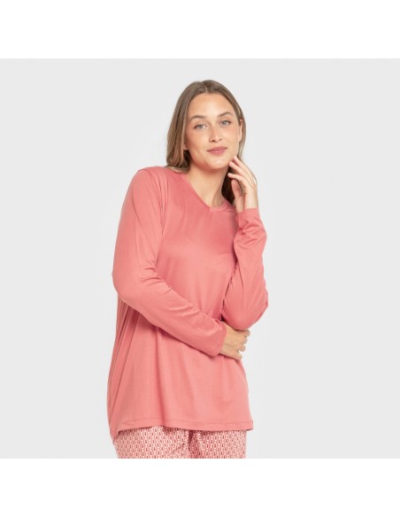Pijama largo mujer soft Leonor marsala pijamas-largos-de-mujer